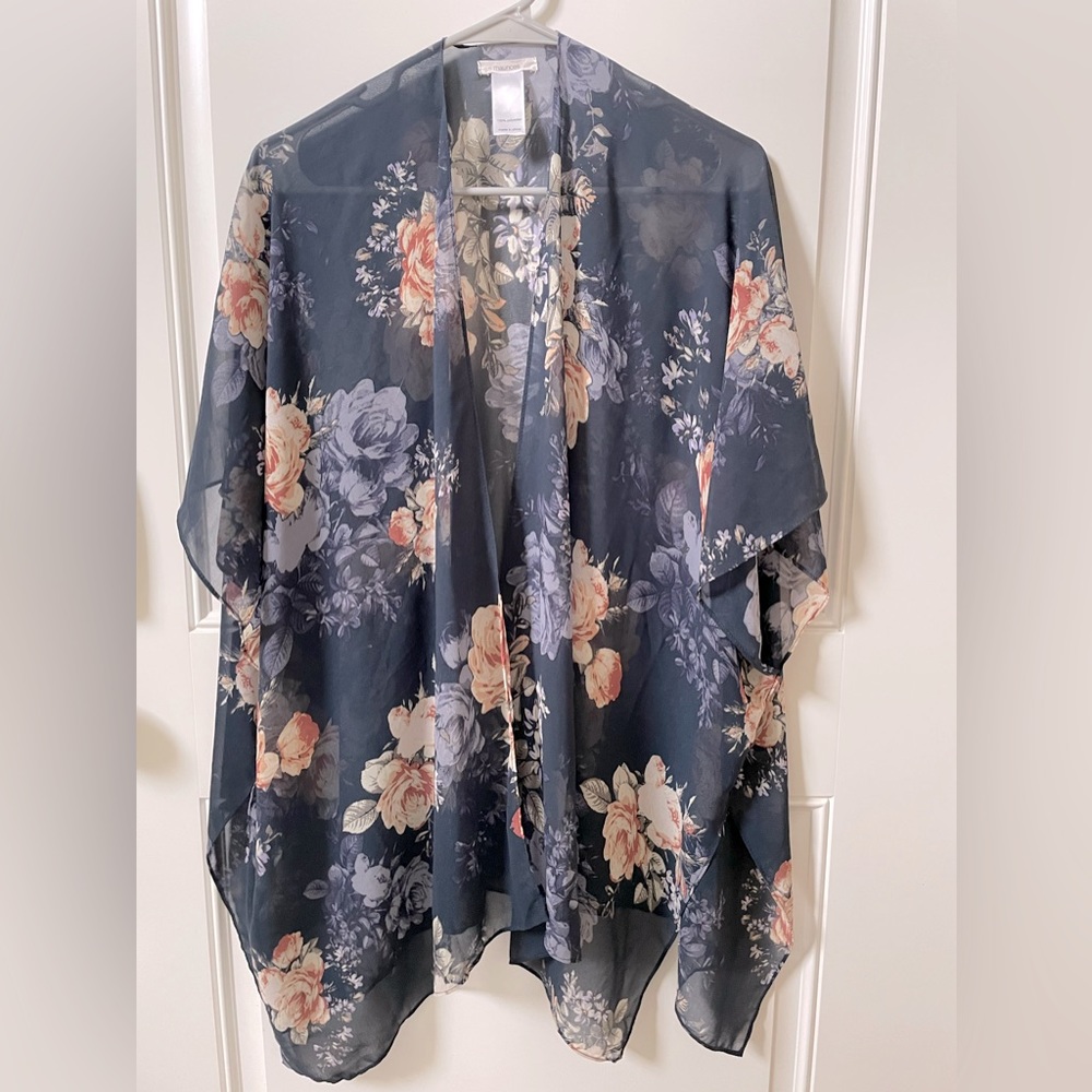 Maurice’s Sheer Navy/Floral Kimono One Size